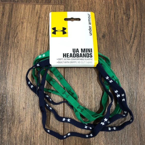 NEW Under Armour UA Mini Headbands 6 Pack Green Navy Blue Logo NEW - Picture 1 of 4
